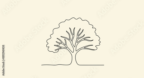 Minimalist single line drawing of a deciduous tree.