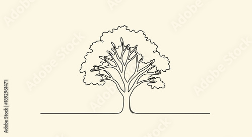 Minimalist Single Line Drawing of a Lush Tree.