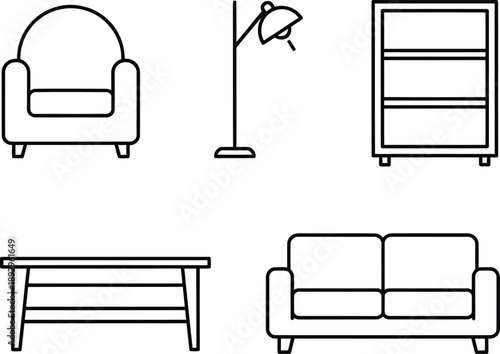 Collection of home furniture symbols showing sofa and cabinet