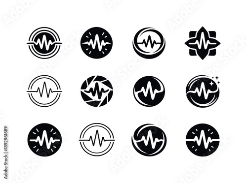 Positive Energy Icons. Positive energy. Icon set. Set Logo of positive energy: circular energy pulse. harmonious logo variations of the same emblematic
