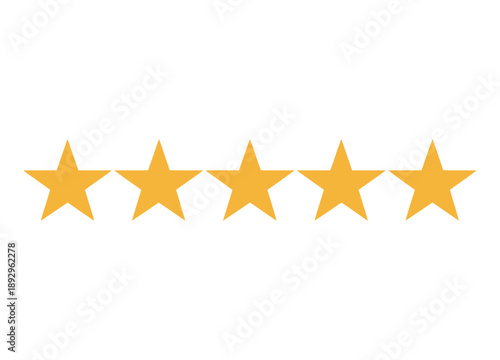 A set of five gold stars on a white background, symbolizing excellent rating and high quality
