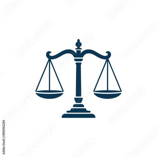 A symbol of justice and fairness, a set of balance scales on a white background