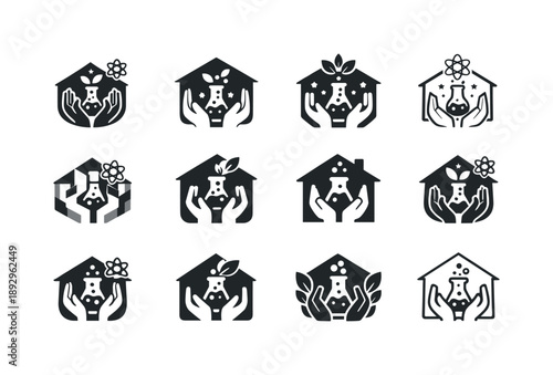 Backyard Science Icons. backyard science experiments. Icon set. Set Logo of backyard science experiments: hands on learning. harmonious logo variations of the