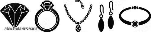 Collection of precious gems and jewelry symbols showing earrings