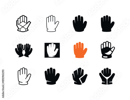 Hands-On Job Icons. Hands-on job. Icon set. Set Logo of hands-on job: glove. harmonious logo variations: Abstract geometric, Minimal outline, Iconic shape,