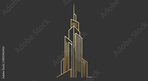 Modern Golden Skyscraper Architecture Design.