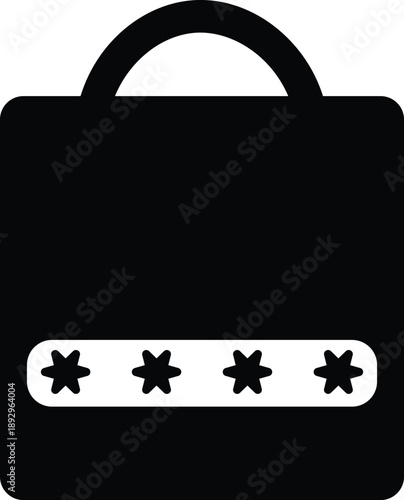 Black silhouette of a padlock with four white asterisks in a horizontal slot security
