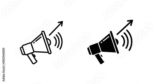 Megaphone icon with upward arrow, representing promotion, announcement, and increasing reach.