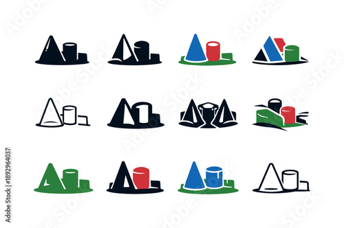 Paintball Logo Variations. paintball. Icon set. Set Logo of paintball: paintball field bunker. harmonious logo variations of the same emblematic concept, each