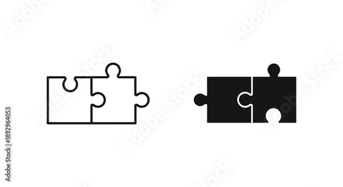 Two puzzle pieces fitting together, symbolizing teamwork, partnership, and problem solving.