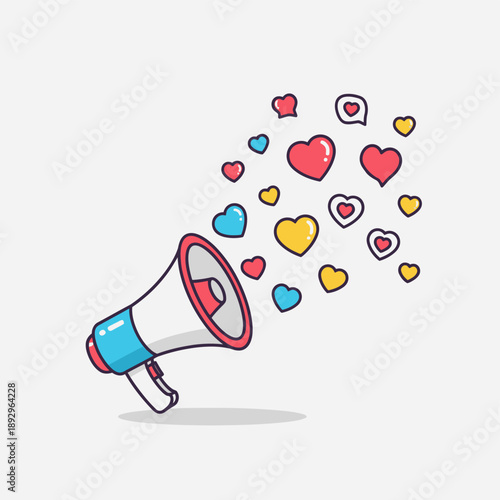 Colorful Megaphone with Heart Symbols.