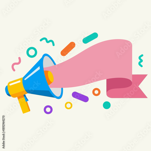 Colorful Megaphone with Pink Banner.