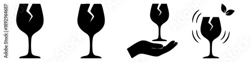 FRAGILE Set Of Vector Silhouettes With Transparent Background. 