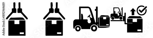 FORKLIFT HERE Set Of Vector Silhouettes With Transparent Background. 