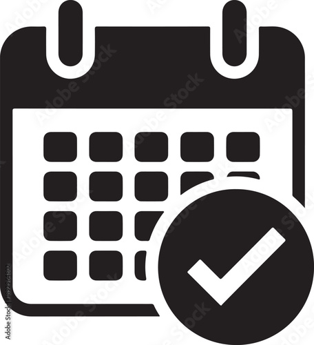 Calendar icon with check mark symbol signaling event scheduled and confirmed vector
