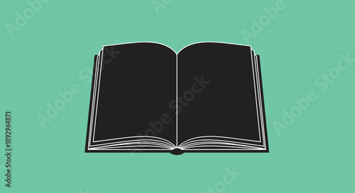 Open Black Book With Blank Pages Isolated On Teal Background.