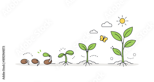 Sprouting Seeds Illustration. Seeds sprouting concept illustration. Abstract seeds transforming into leaves and shoots in a clean editorial composition. The