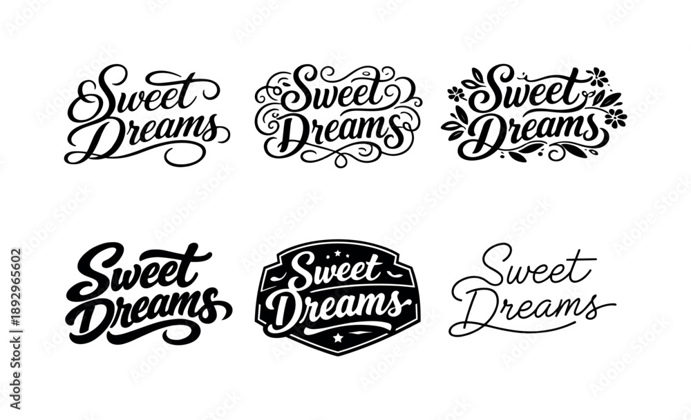 Fototapeta premium Elegant Script Variations. classic decorative script set. Set lettering. harmonious lettering variations of the same emblematic concept, each with different