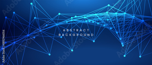 Vibrant blue technology background featuring a detailed abstract mesh of glowing dots and connected lines representing data communication and digital network systems