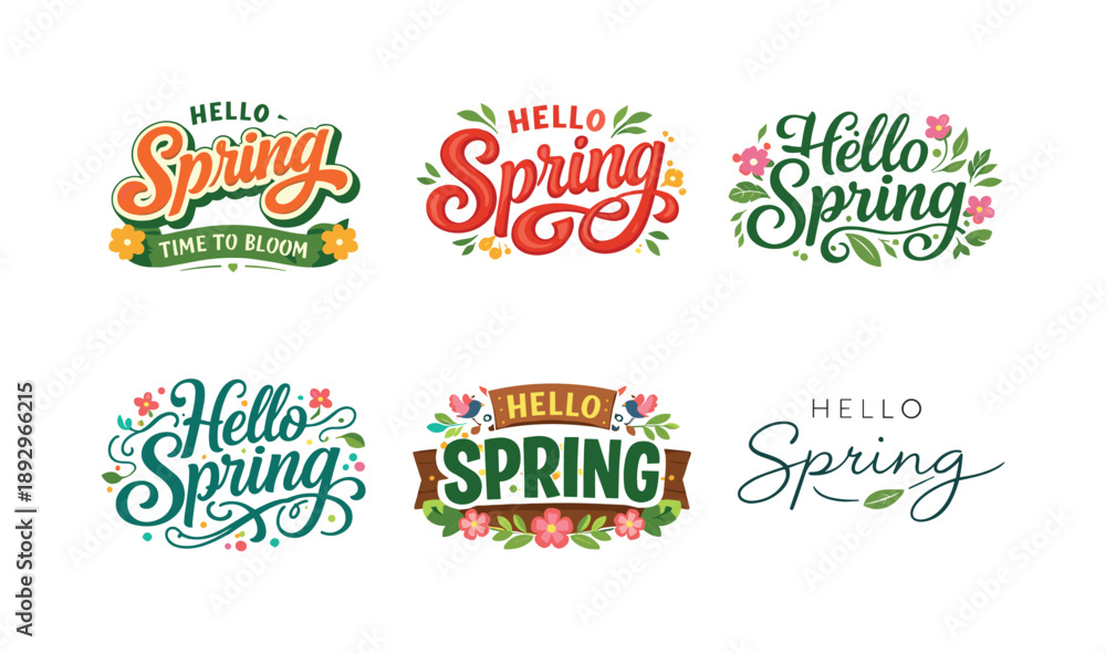 Fototapeta premium Seasonal Badge Designs. Seasonal badge pack. Set lettering. harmonious lettering variations of the same emblematic concept, each with different artistic