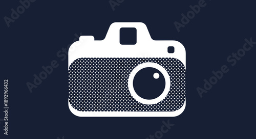 Retro Camera Icon with Halftone Pattern.