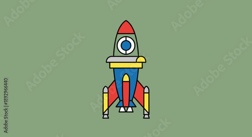 Retro Style Rocket Ship Illustration on Plain Background.