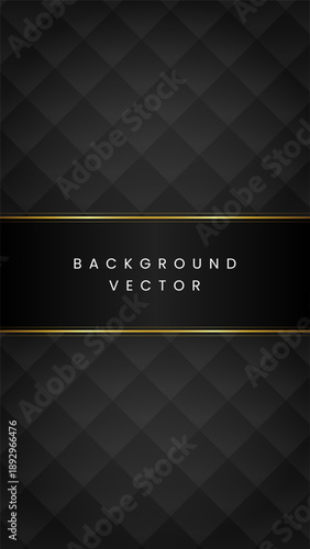 Luxury black portrait background with diamond quilted or checkered pattern and gold ribbon frame for premium social media story and greeting card design