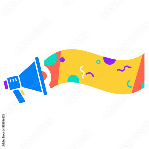 Megaphone with colorful banner announcement.