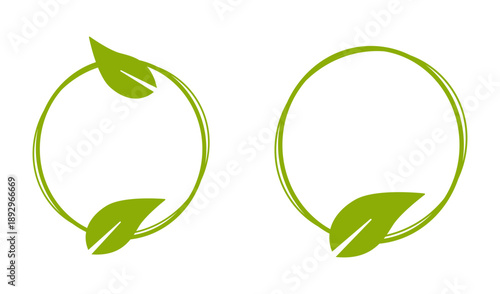 Blank Icon Set with Empty Space for Text Natural Green Bio Eco Ecologic Round Circle Badge Sticker Stamp Info Label Sign for Product and Package with Leaf Symbol. Vector Image.