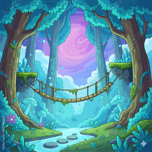4 Fantasy Moonlit Floating Islands Game Background with Clouds and Crystals