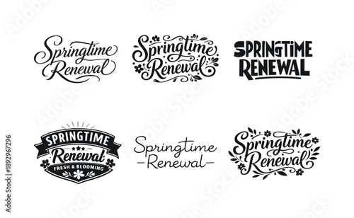 Spring Lettering Variations. Springtime renewal. Set lettering. harmonious lettering variations of the same emblematic concept, each with different artistic