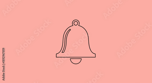 Simple Bell Icon Outline on Pink Background.