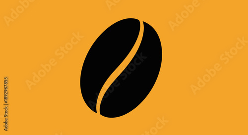 Simple Black Coffee Bean Icon on Orange Background.