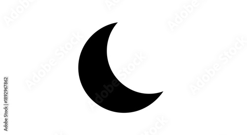 Simple Black Crescent Moon Icon Isolated on White Background.