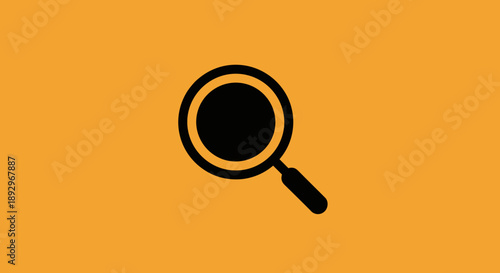 Simple Black Magnifying Glass Icon on Orange Background.