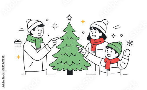 Choosing Christmas Tree. Picking the perfect Christmas tree. People smiling and agreeing on a tree choice together. Sense of tradition, togetherness, and