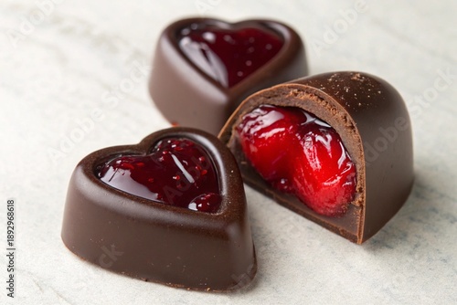 Heart chocolate candy with flowing cherry filling