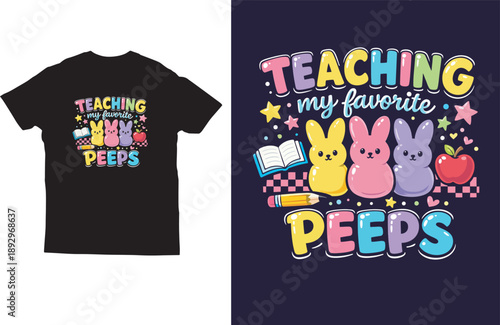 Colorful teacher t-shirt design – cute bunny classroom design for educators