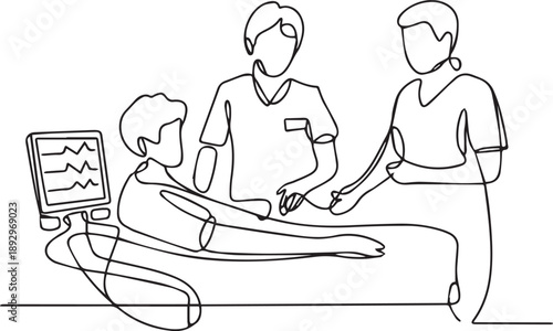 Medical professionals treating a patient in a clinical setting illustration