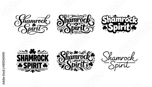 Shamrock Lettering Variations. Shamrock Spirit. Set lettering. harmonious lettering variations of the same emblematic concept, each with different artistic