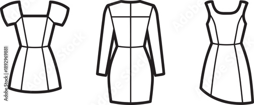 Set of three dresses with different styles dress vector illustration line art