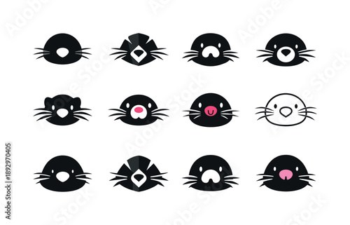Mole Logo Variations. Mole. Icon set. Set Logo of mole: mole head with whiskers. harmonious logo variations of the same emblematic concept, each with different