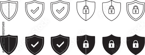 Flat shield for cybersecurity and data protection also transparent background shield cybersecurity flat security symbols