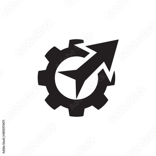 Business Growth and Optimization Gear Arrow Icon in Black and White