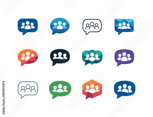 Small Business Marketing Icons. Marketing ideas for small businesses. Icon set. Set Logo of Marketing ideas for small businesses: social media chat bubble.