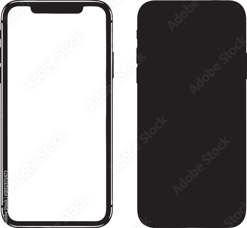 Front and back view of a modern slim smartphone with edge to edge display also transparent background