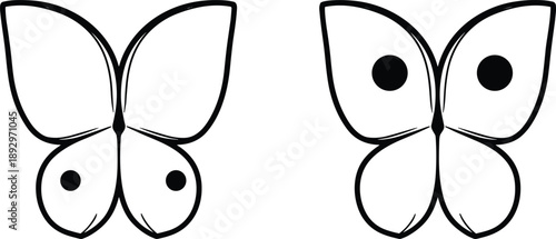 Stylized butterfly illustrations with wing dots used for visual perception, pattern recognition, and spatial awareness in abstract comparison design