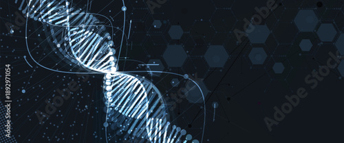 Futuristic genome, DNA strands, connected neural web, science wallpaper