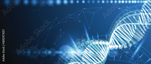 Futuristic genome, DNA strands, connected neural web, science wallpaper
