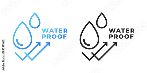 Waterproof linear icon with arrows and droplets. Water repellent surface protection vector illustration